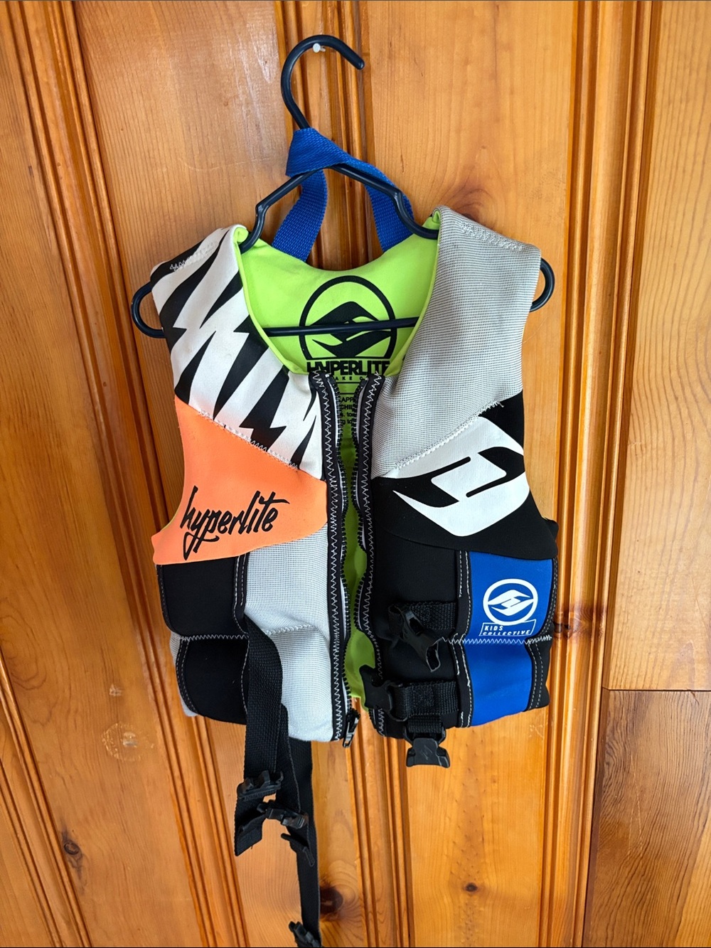 Hyperlite Kids Life Vest - Neon Green/Orange/Blue
